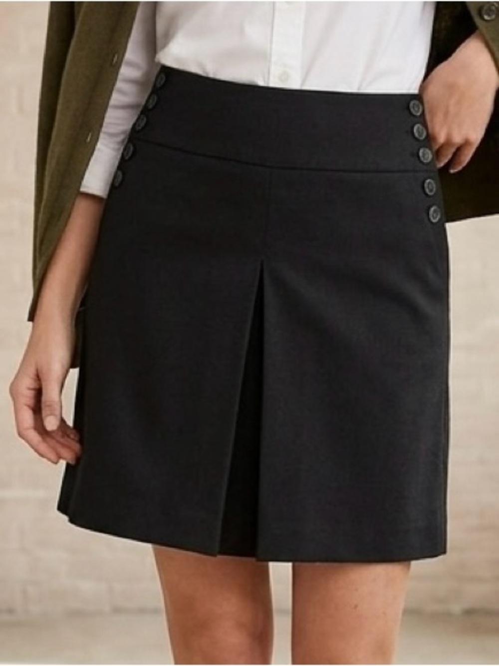 J.Crew Black 100% Wool Sailor Mini Skirt Button Detail Sz 8